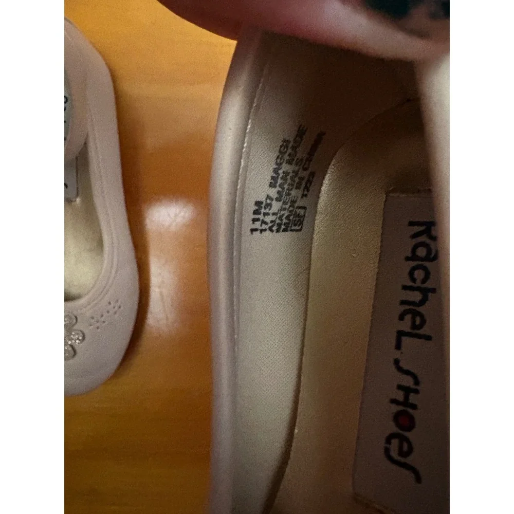 Rachel Shoes Maggi Girls White Pearl Glitter Flower Mary Jane Dress Flats 11M